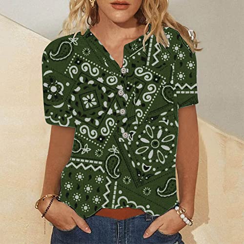 STKOOBQ Blusa feminina de manga curta, elegante, adequada para o verão, estampada, floral, túnicas m