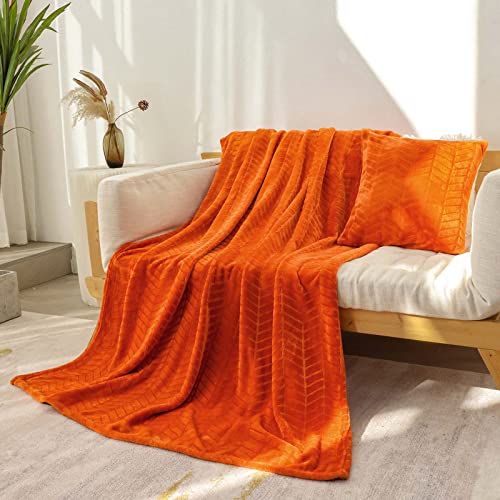 Excervent Soft Brushed Flannel Throw Blanket (50X71 Inches) With A Pillow Cover(18"*18") Burnt Orange Fleece Blankets Chevron Pattern For Sofa, Chair, Couch - A Fluffy Warm Cozy Blanket #TOP2