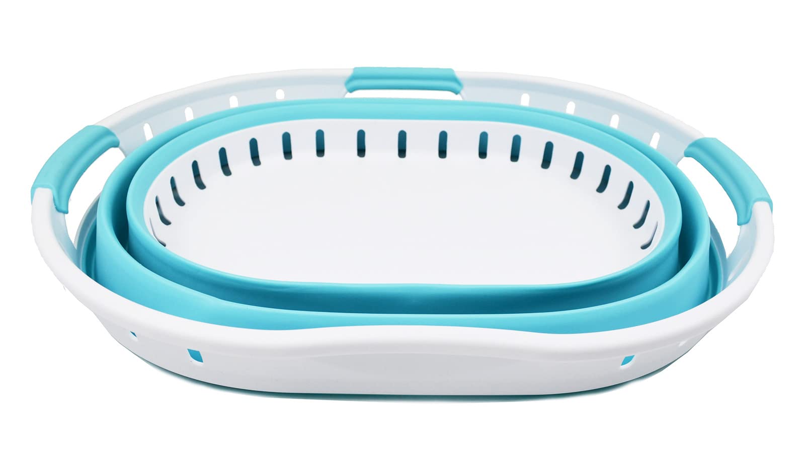 SAMMART Panier à linge pliable en plastique de 25 l – Boîte de rangement pliable – Bac à linge portable – Panier économiseur d'espace (1, blanc/bleu brume)