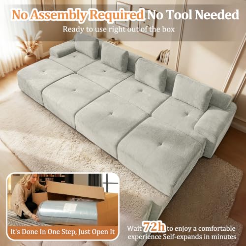 Image of 159 inch Oversized Boneless Couch, Comfort Cloud Sectional Couches for Living Room, Modular Sofa High Back & Extra Deep Seat, No Assembly, Soft Chenille Fabric (Light Grey, 159 inch-(4+4))