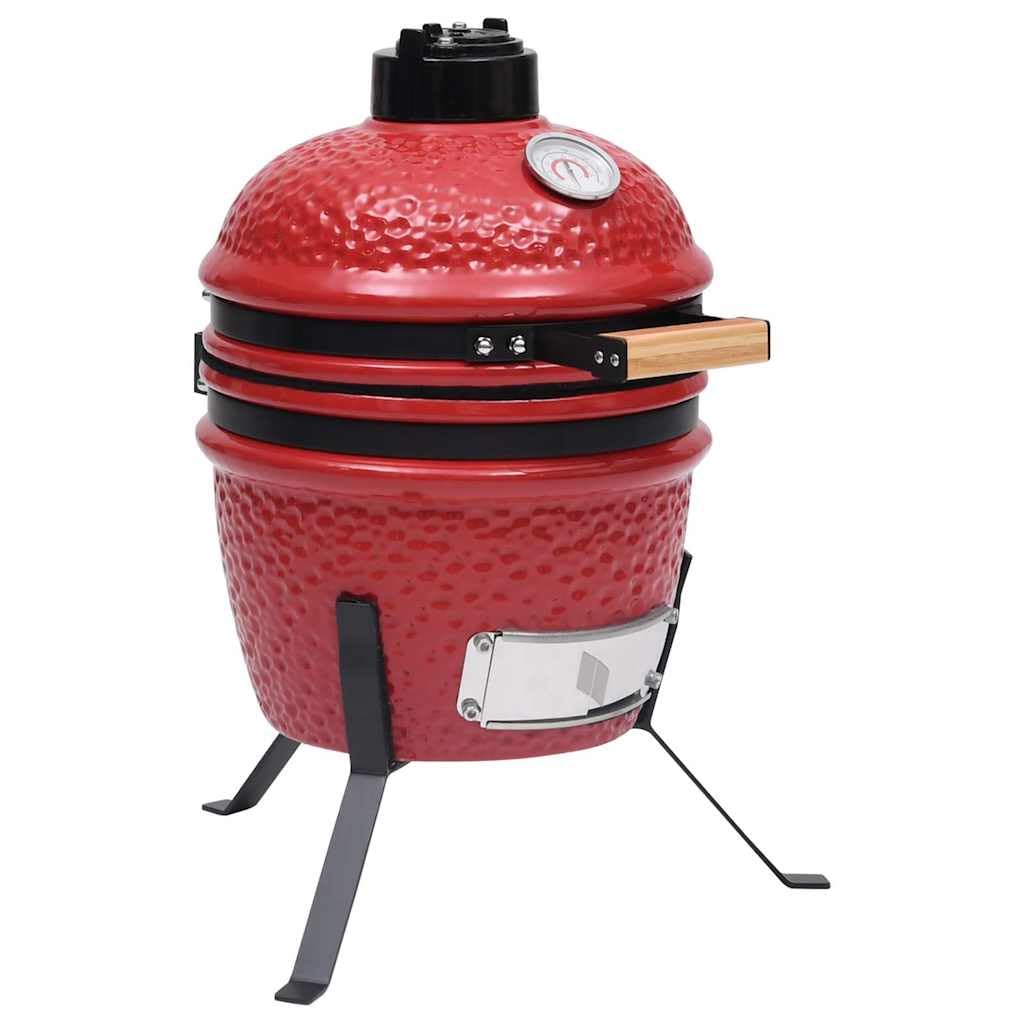 Kamado - Barbecue in ceramica rossa, 56 cm, griglia affumicatrice 2 in 1 | Griglia da 26,5 cm, termometro integrato, controllo dell'aria, gambe in acciaio
