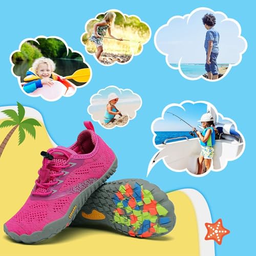 SAGUARO Mädchen Barfußschuhe Atmungsaktiv Kinder Wanderschuhe Freizeitschuhe Sommer Jungen Strandschuhe Surfschuhe Schwimmschuhe Schnell Trocknend Unisex rutschfest Leicht, Rot 31 EU