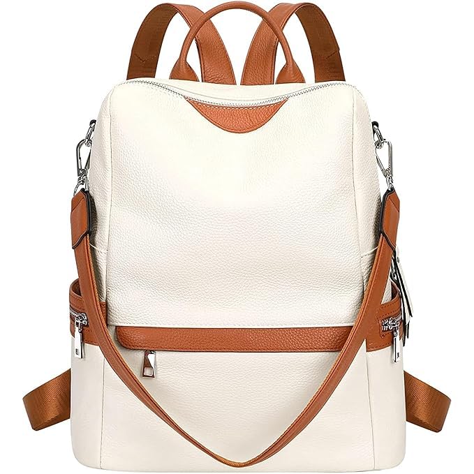 Leather Backpack for Women Elegant Backpack Purse Ladies Leather Shoulder Fitting Diwali Holi eid Bhaidooj Gift for Sister, Mother Bhabhi (CREAM TAN)