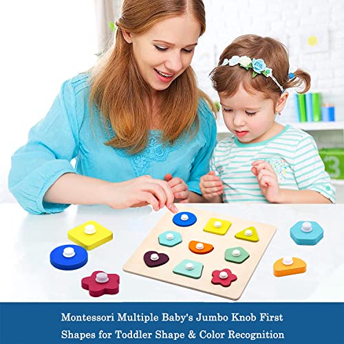 First Shapes Puzzle Knob Wooden Puzzle - Wooden Peg Baby Puzzle, Montessori Toddler Preschool Learning Shapes Knob Puzzle Board For Toddlers Ages 1+ #TOP5