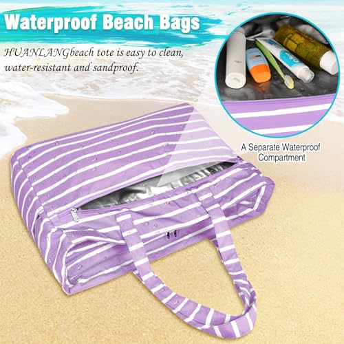 Image of HUANLANG Extra Large Beach Bag Waterproof Beach Totes Bags for Women Men,Pool Bag with Zipper Wet Pocket