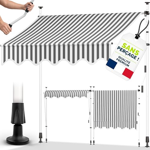 tillvex Store Banne Manuel rétractable avec manivelle pour Le Balcon | Marquise de terrasse sans percement | Marquise Soleil de Balcon auvent téléscopique...