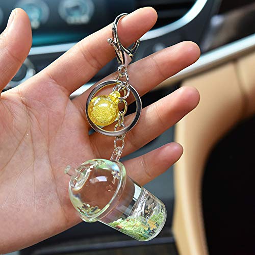 Preisvergleich Produktbild MENGYUE Schlüsselring Flüssiger Schlüsselbund Glow Milk Tea Treibsand Flasche Schlüsselbund Für Tasche Schlüsselring Auto Schlüsselanhänger Schöne Anhänger Geschenke