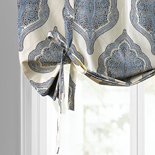 Image of HPD Half Price Drapes Room Darkening Tie Up Curtains 46 X 63 Inch Arabesque Printed Cotton Window Roll Up Balloon Curtain for Living Room, Kitchen PRTW-TUD37-63 (1 Panel), Arabesque Blue