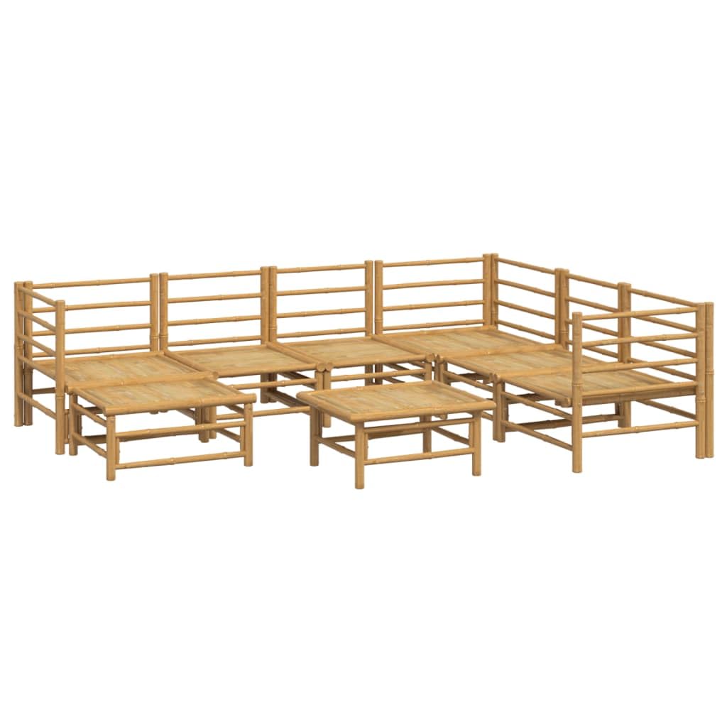 Générique Ensemble de Salon de Jardin Modulable 8 Pièces en Bambou Naturel avec Coussins Gris Clair - Canapé d'angle, Table et Pouf - Confortable et Élégant pour Jardin, Terrasse ou Balcon