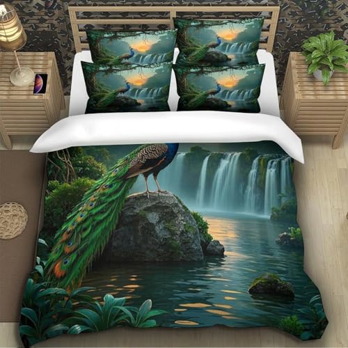 Parure de lit imprimé 3D paon en microfibre super douce