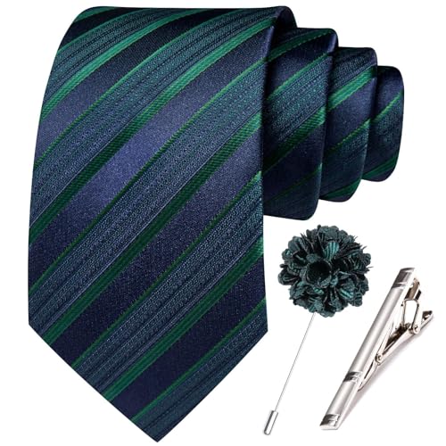 Image of Hi-Tie 63 inches Striped Paisley Extra Long Ties for Men Silk Necktie with Lapel Pin Tie Clip Big and Tall Men Formal Wedding