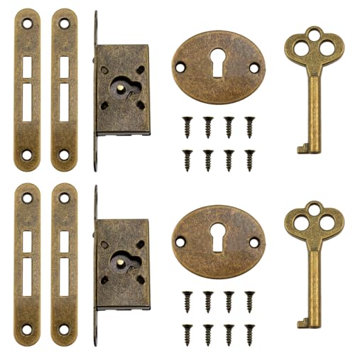 XZW 2 Set Bronze Fully Embedded Antique Key Lock with Mounting Screws
