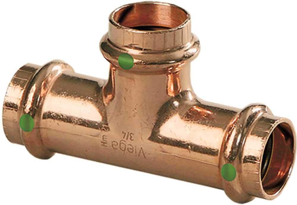 77402 ProPress Zero Lead Copper Tee with 3/4-Inch by 3/4-Inch by 1/2-Inch P x P x P, 10-Pack