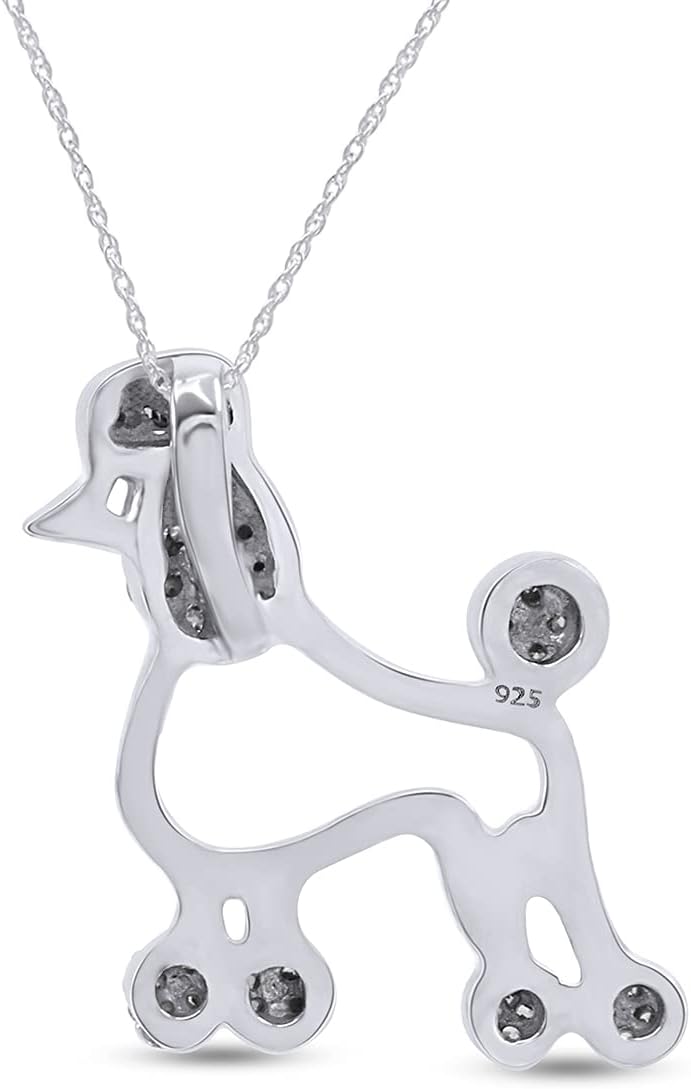 AFFY Round Cut White Cubic Zirconia Poodle Pendant Necklace in 14K Gold Over Sterling Silver