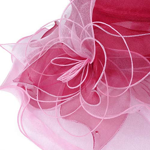 Women's Fascinators Wide Brim Sun Hat for Kentucky Derby, Church, Wedding, Tea Party, Royal Ascot, Easter (Burgundy/Pink) - Thumbnail 5