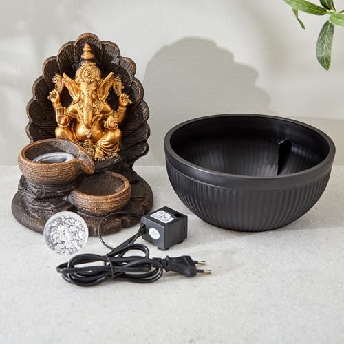 Image of Home Centre Alpine Polyresin Ganesha with Rotating Ball Water Fountain - 20x26cm