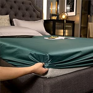 Drap-Housse Fit Mattress Deep Wrinkle Single Green, Solid Color Satin Hotel Luxury Soft Bed Sheets, Pure Color Simple Style Bed Cover Mattress Protector 135x200cm