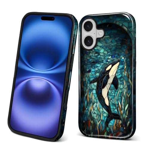 ANLUN STORE Case for iPhone 17, Hybrid Dual Protection Soft TPU + Hard PC Shockproof Cover Anti-Scratch & Slim Protective for Men Women Case Stained Glass Whale Orca Design