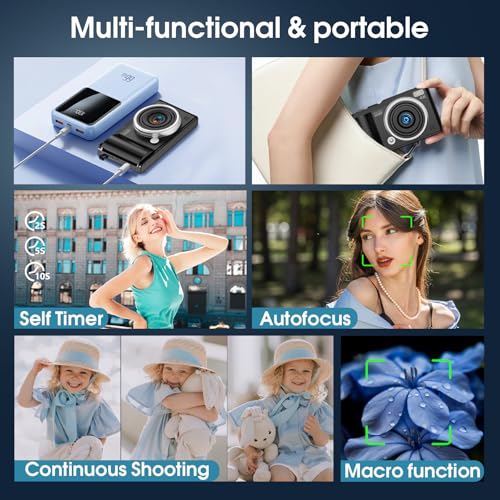 4K 64MP Digital Camera with 32GB TF Card, 180° Flip Screen Autofocus Camera with Macro Function and 16x Digital Zoom, Compact Camera with USB Cable for Teenagers Boys and Girls - Image 3