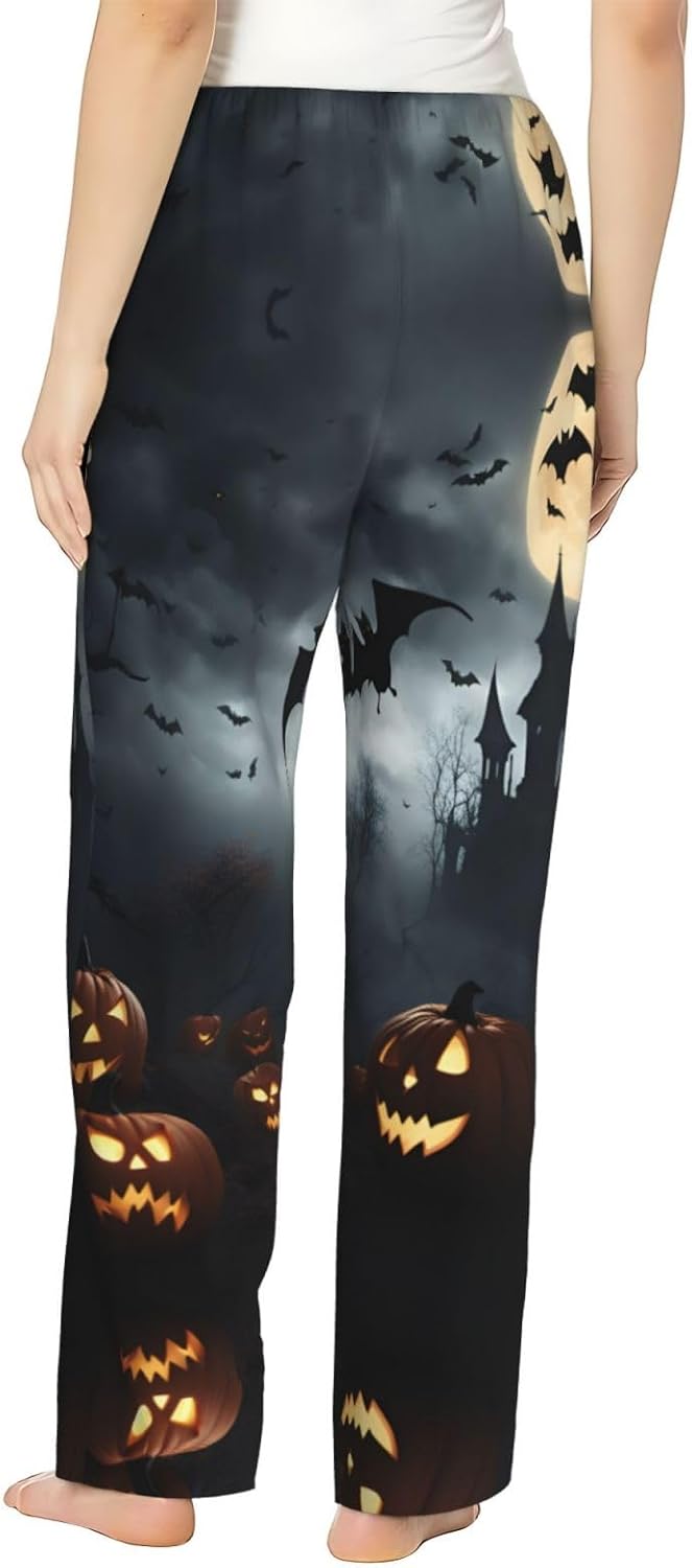 Halloween Flying Bats 4 Print Women's Soft Warm Lounge Pants, Versatile Stylish Comfy Pajama Bottoms Festival Gifts