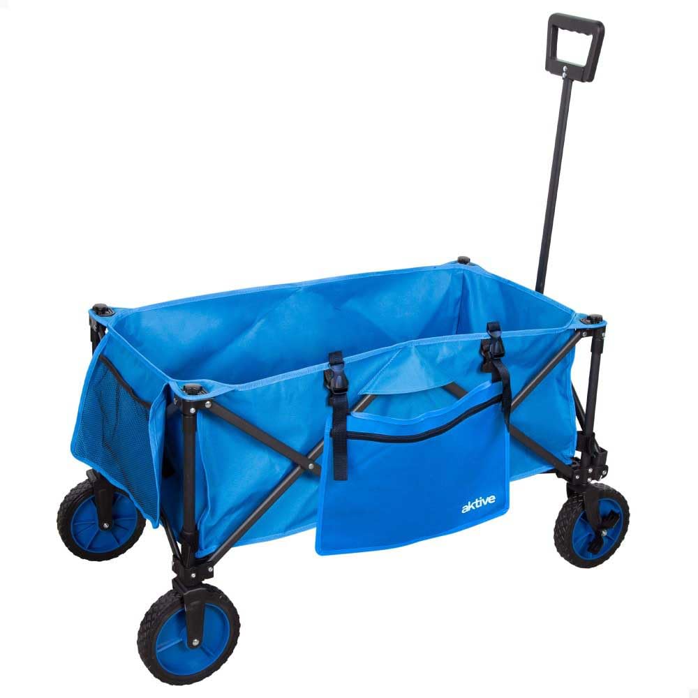 Chariot de transport pliable grand format AKTIVE bleu de camping et jardin 80 kg