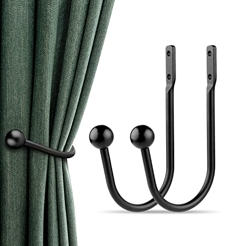 Lot de 2 embrasses de rideaux à fixation murale rétro pour décoration d'intérieur, noir mat