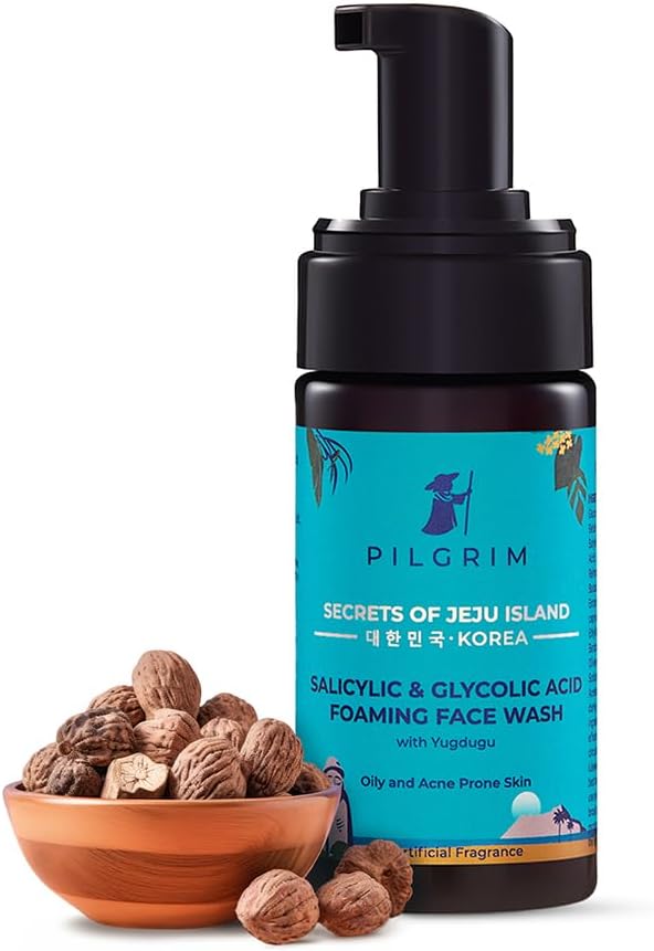 Pilgrim Korean 1.5% Salicylic(Bha) & 2% Glycolic Acid(Aha) Foaming Face Wash For Oily & Acne-Prone Skin | Glycolic & Salicylic Acid Face Wash | Men & Women | Korean Skin Care Products | 120 Ml