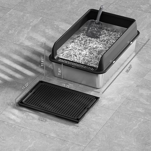 Arenero para Gatos de Acero Inoxidable con Tapa, Grande, Negro miniatura 2