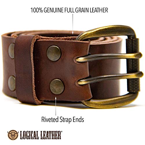 Logical Leather Men's Work Belt - Heavy Duty Genuine Full Grain Leather Double Prong Belts - Brown 32 #TOP1