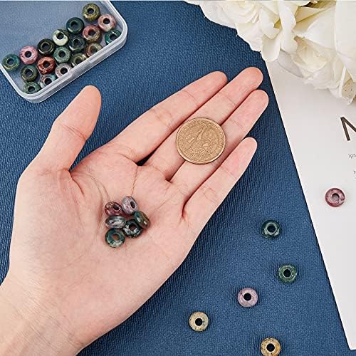 NBEADS 30 Pcs European Beads, Natural Indian Agate Loose Beads Large Hole Beads for Jewelry Making, Hole: 4mm, Random Color