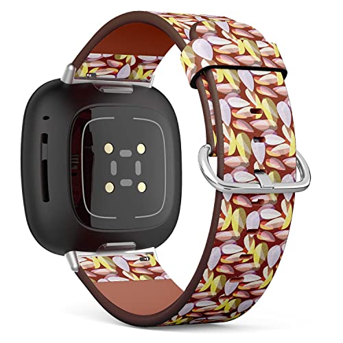 CJBROES Replacement Leather Watch Band, Compatible with Fitbit Versa 3 and Fitbit Sense of Wristband Bracelet Accessory - Autumn Colored Leaves