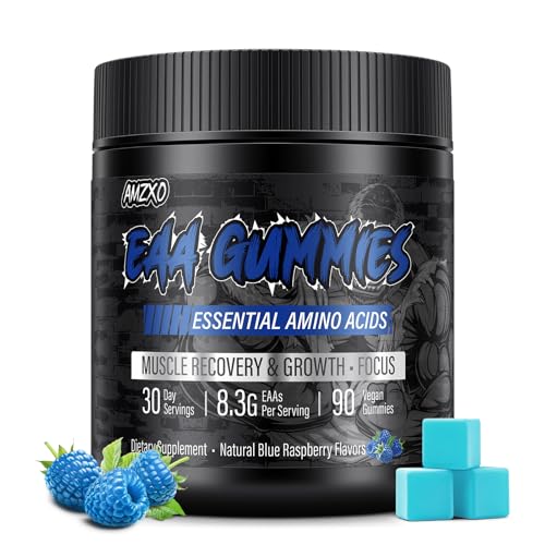 EAA Gummies - 2:1:1 BCAA Formula (8300mg) - Essential Amino Acids for Muscle Recovery & Endurance - Non-GMO Gluten Free Sugar Free Vegetarian Blue Raspberry Flavor - 90 Count
