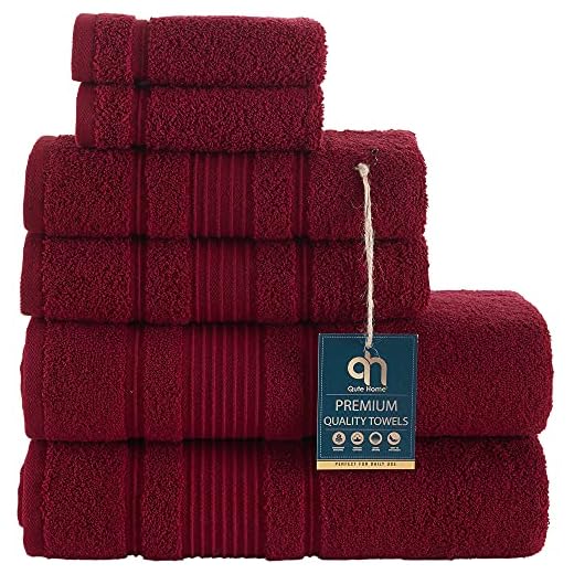 Qute Home 6-Piece Bath Towels Set, 100% Turkish Cotton Premium Quality Bathroom Towels, Soft and Absorbent Turkish Towels, Set Includes 2 Bath Towels, 2 Hand Towels and 2 Washcloths (Burgundy)