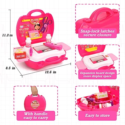 Liberry Doctor Kit for Toddlers 3-5 Years Old, 15 Pcs Kids Doctor Playset with Electronic Stethoscope, Pretend Play Toys for Boys Girls (Pink)