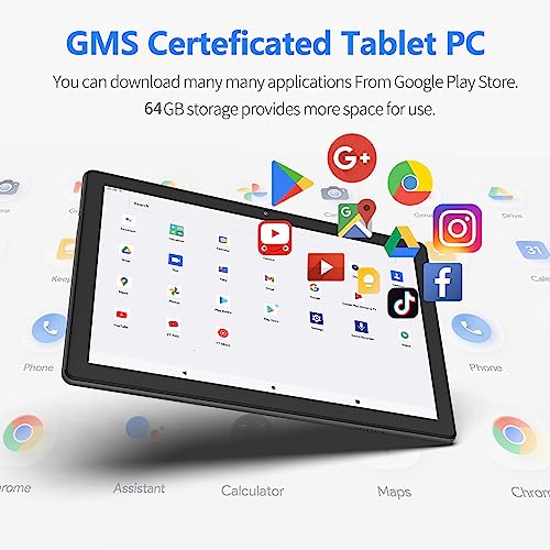 Image of PRITOM 2026 Android 16 Tablet 10 inch, 64GB, 1TB Expandable, 1280 * 800 HD IPS Display, Quad-Core Processor, 6000mAh, Bluetooth, with Black Case (Black)