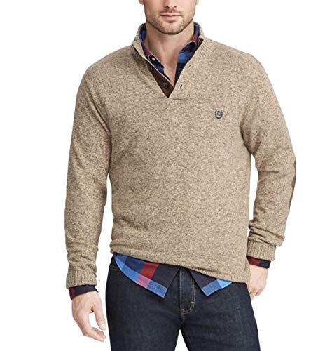 Chaps Men's Big & Tall 3-Button 1/4 Mock Neck Marled Twist Sweater (Large Tall, Natural Heather)