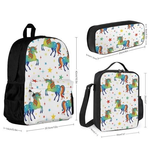AMRANDOM Unicorn Backpack for Women Men Bookbag Backpack Set Daypack with Lunch Bag and Cosmetic Bag2