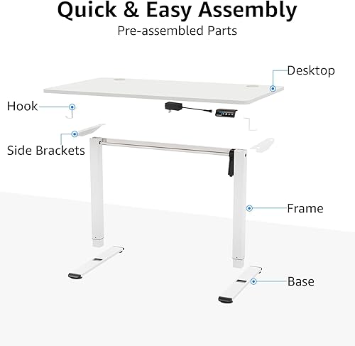 Miniatura 5 de MOUNTUP Height Adjustable Electric Standing Desk, 48 x 24 Inches Quick Assembly Sit Stand, Memory Controller, Ergonomic, White Negro