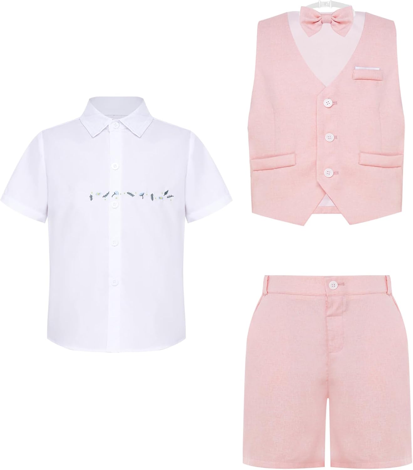 Sywiyi Baby Boys Shorts Sets, Infant Shirt+shorts+bow Tie+vest Outfits Suits Summer Wedding Outfits Pink 2-3 Years