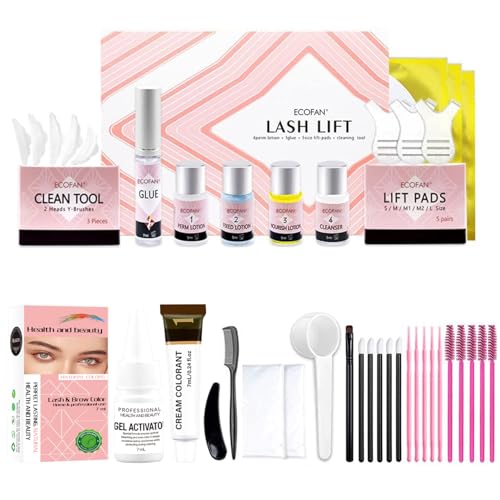 Lash Lift and Color Kit, At-Home DIY Lash Perm with Long Lasting Curl & Natural Look, Upgraded Glue, Temporary Black Lash & Brow Color, Complete Salon Grade Tools for Beginners and Professionals