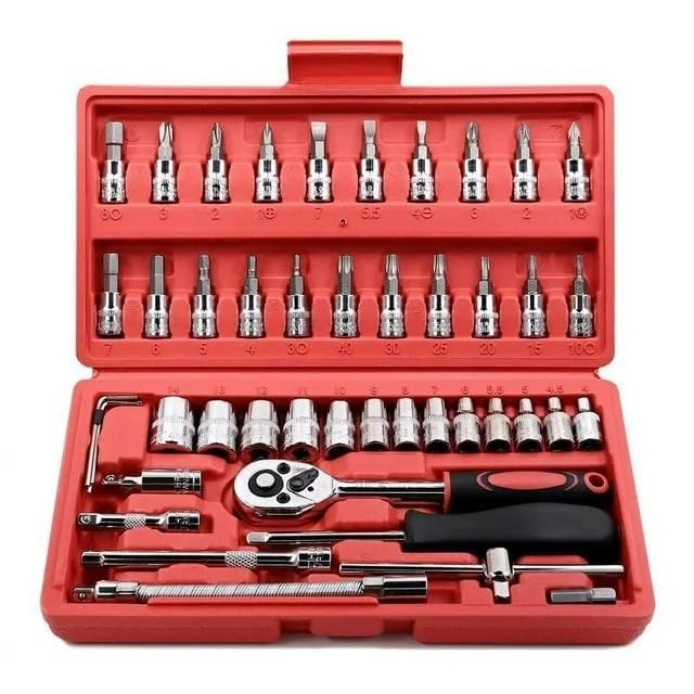 Aeon Tech Tool Kit for Home Use | Tools Set, Hand Tools, Bike Tool Kit Set, Socket Wrench Set, Spanner Set Tool Kit Goti Pana Set - Box End (46 in 1)