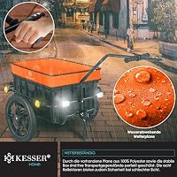 KESSER® Fahrradanhänger, Lastenanhänger, Handwagen mit Kupplung, Hochdeichsel, für Fahrrad Transportanhänger Transportbox mit 70 Liter Volumen, Max. 60kg, + Zubehör für Fahrräder mit 26-28, Orange – Ansicht 5