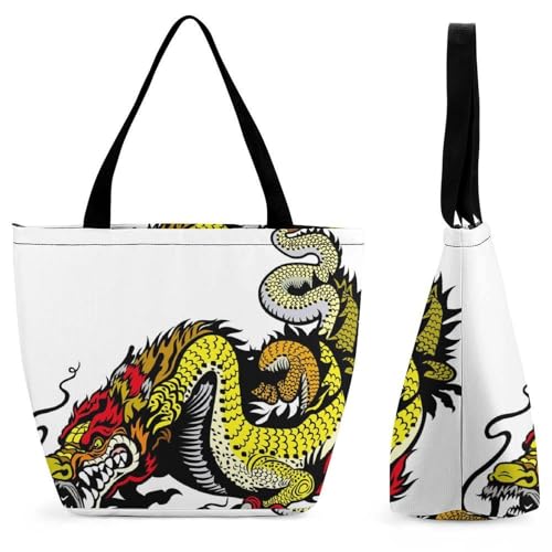 Sac shopping femme grand format Dragon Doré pour voyage et quotidien