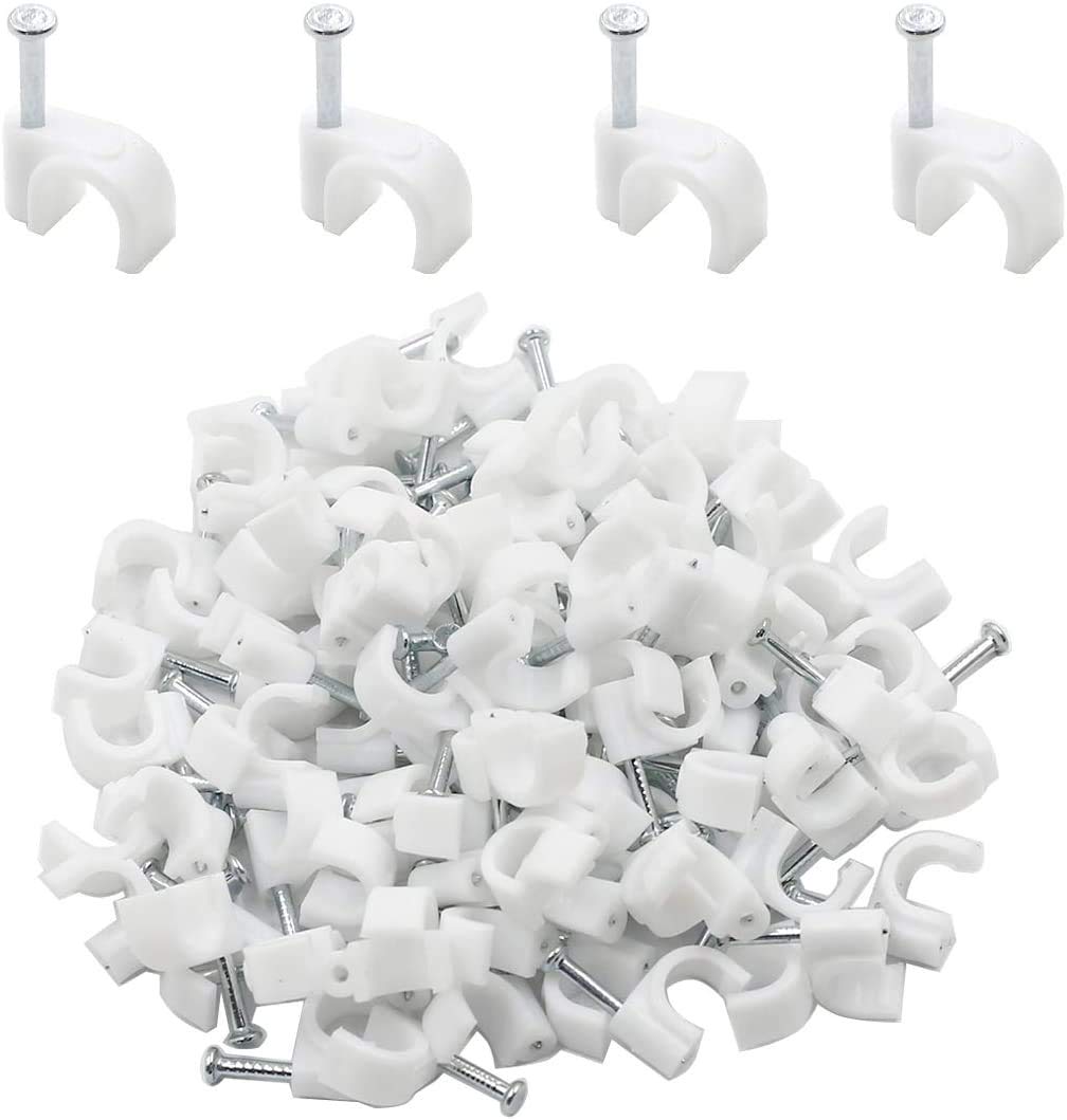 Round Cable ClipsRound Cable Clips, 100Pcs Steel Nails Tacks Holder for