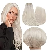 Fshine Echthaar Tressen Zum Einnähen Platinblond Extensiones 18 Zoll 45cm Natural Tressen Haarver...