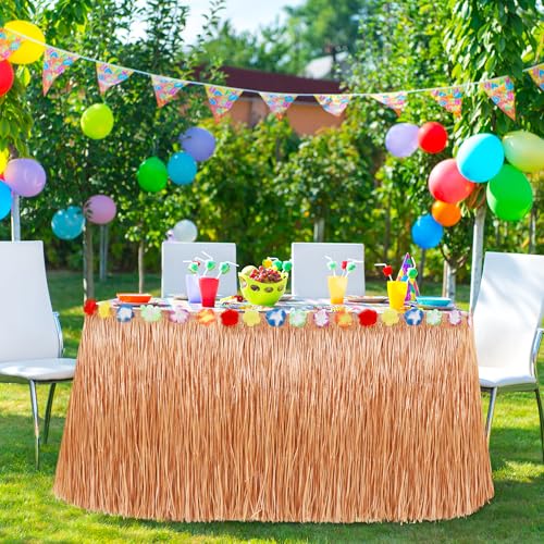 image for Huskein Hawaiian Themed Party Decorations, 2PCS Yellow Luau Party Tabl