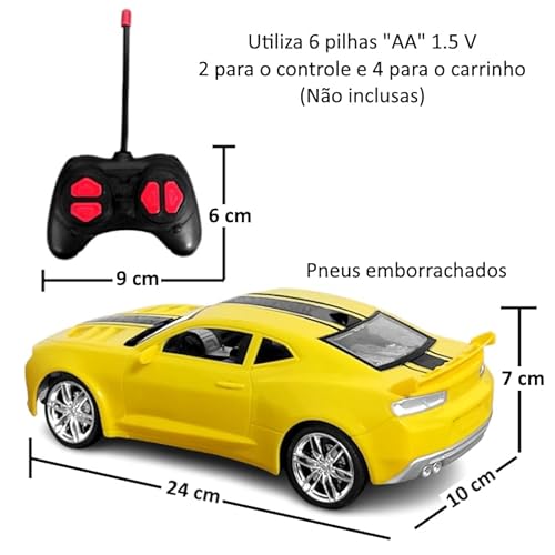 Carrinho de Controle Remoto Super Camaro Amarelo 4 Funões Toy King