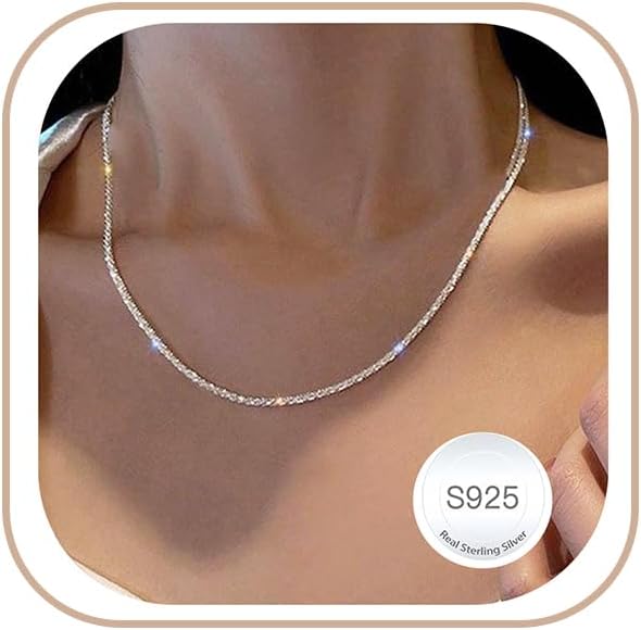 Weddinen S925 Chaîne de diamant argent sterling pour les femmes 2mm C'est triste. & Colliers de chaîne en argent hypoallergéniques pour les femmes 16 18 20 22 24 26 1 cm