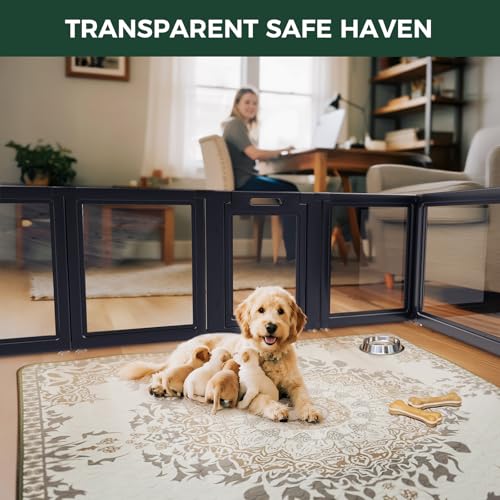 Image of FXW AuraSpace Acrylic Indoor Dog Playpen for Puppies and Small Dogs, 24 Inch, 8 Panels, Black