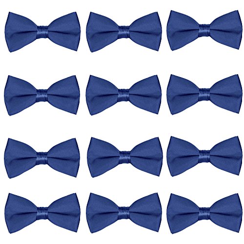 Boys Bow Tie Wholesale 12 Pack Children Chorus Pre-Tied Bowties Kids Tuxedo Solid Ties (Navy)